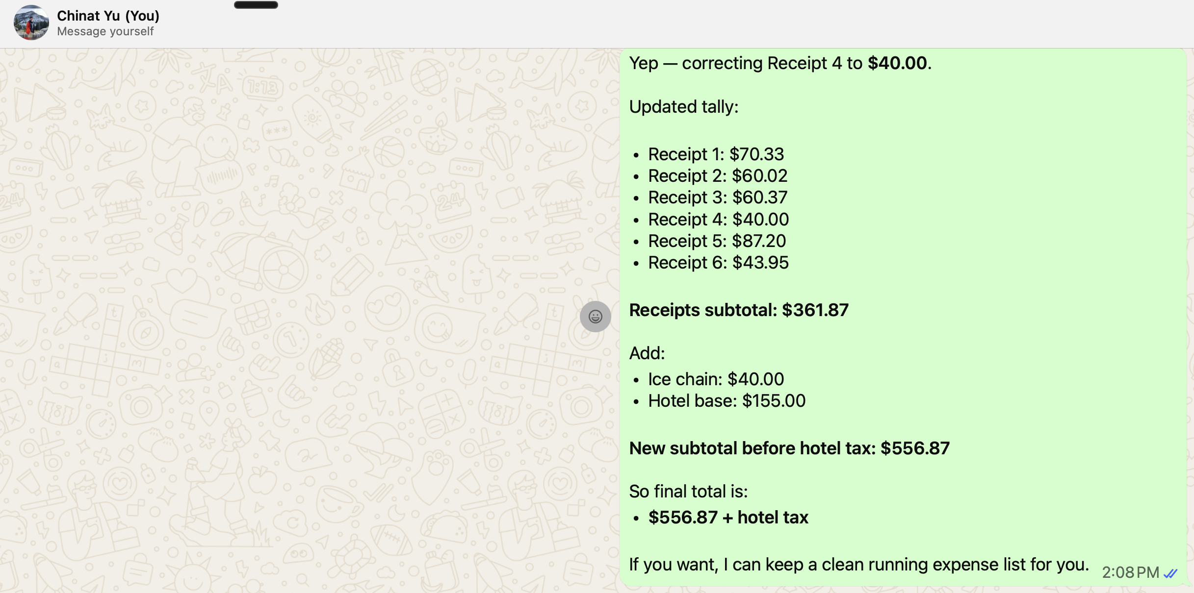 AI agent tallying up all receipts automatically
